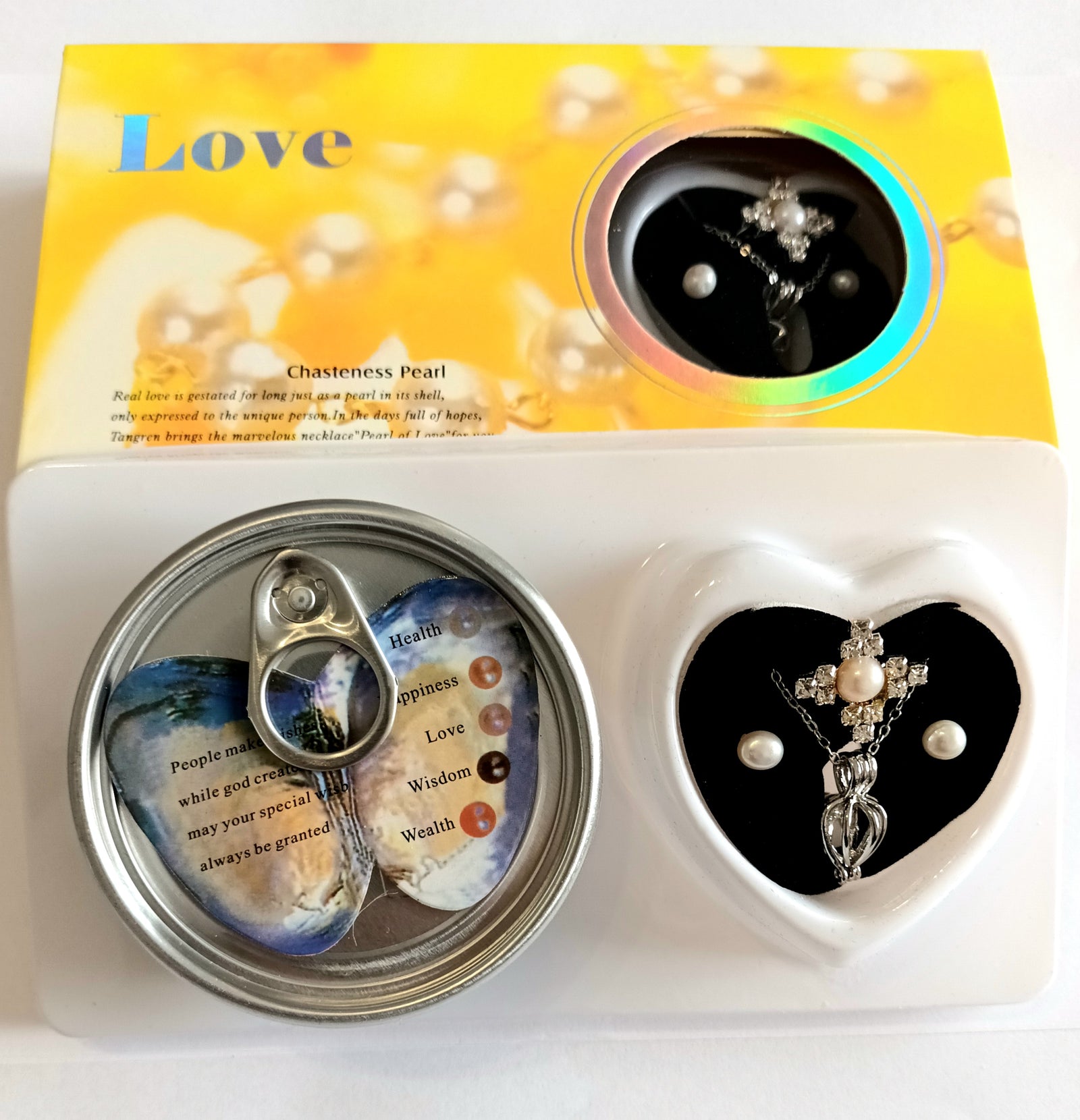 Set Colier Perlă Cu Inel Reglabil și Cercei cu Perlă 